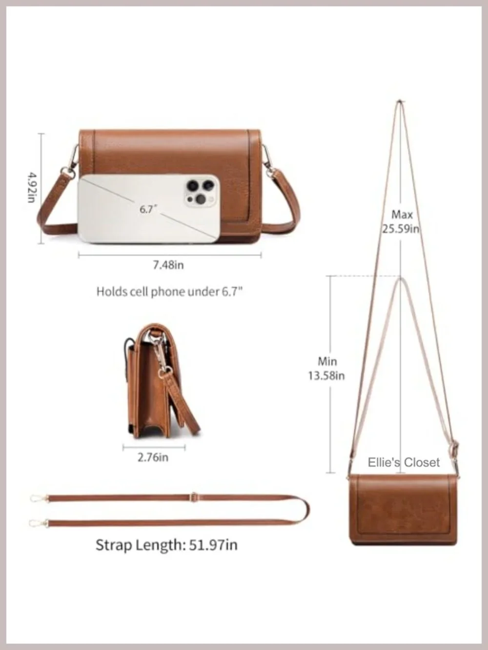 Women's Vegan Leather Crossbody Bag with Phone Pocket and Card Slots